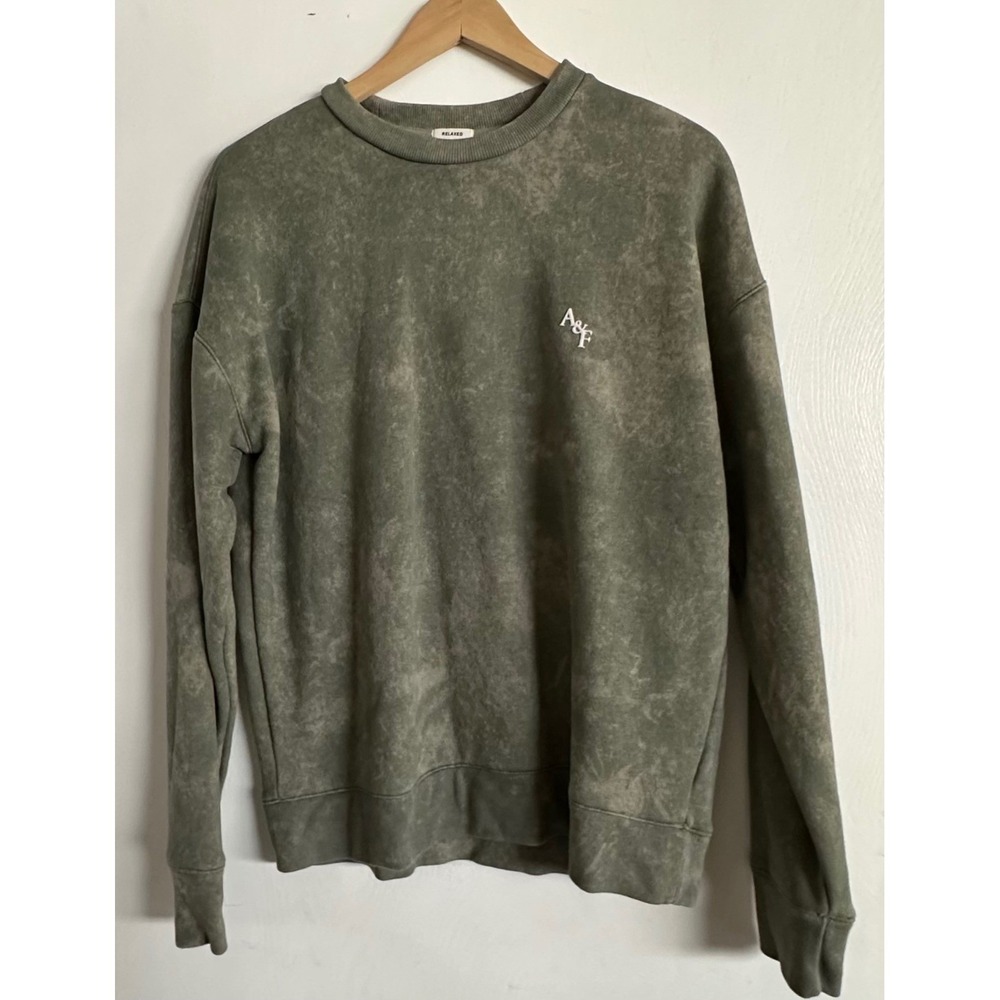 Abercrombie & Fitch Relaxed Fleece Sweatshirt Mens S Green Acid‎ Wash Crewneck